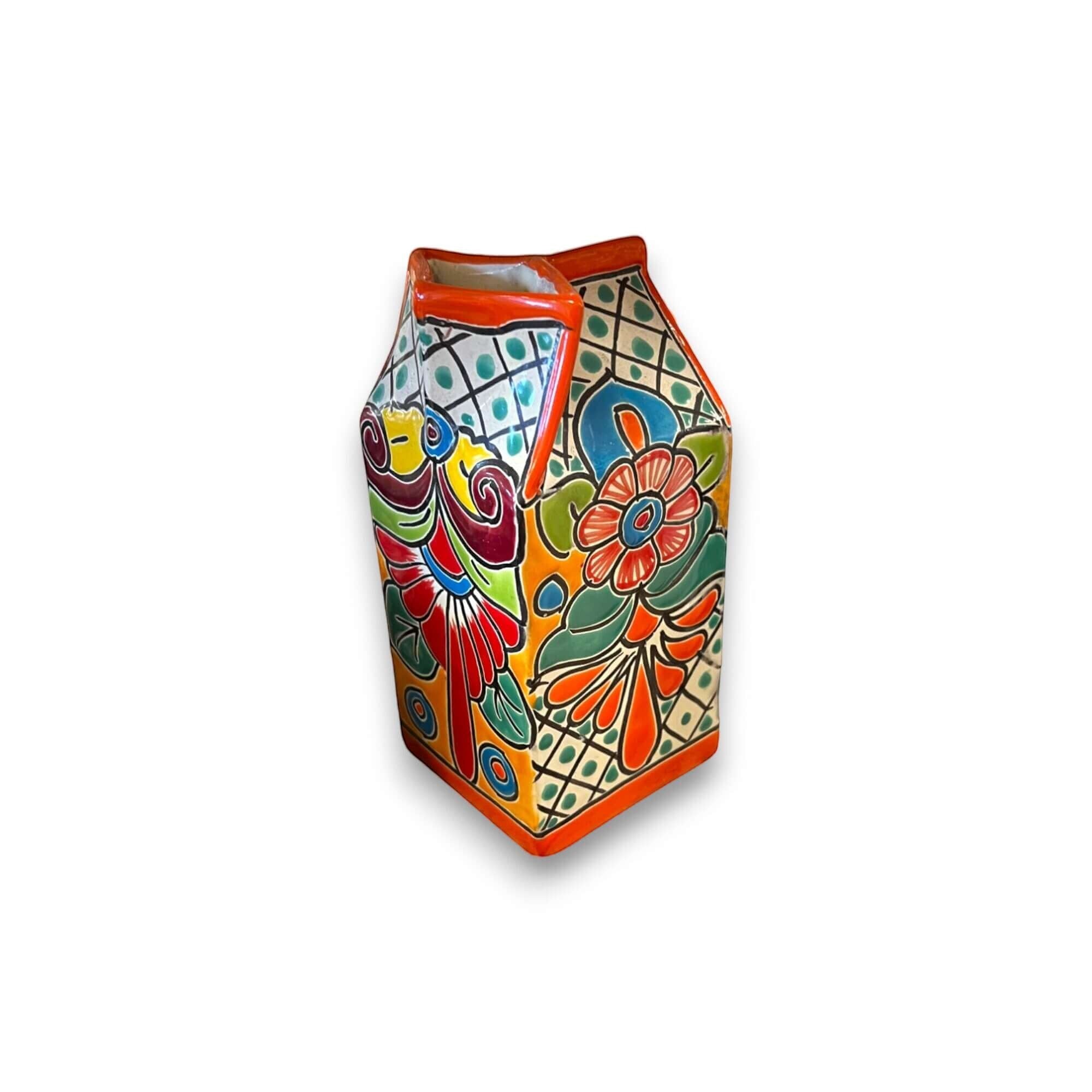 Talavera Hand-Painted Milk Carton | Colorful Mexican Container