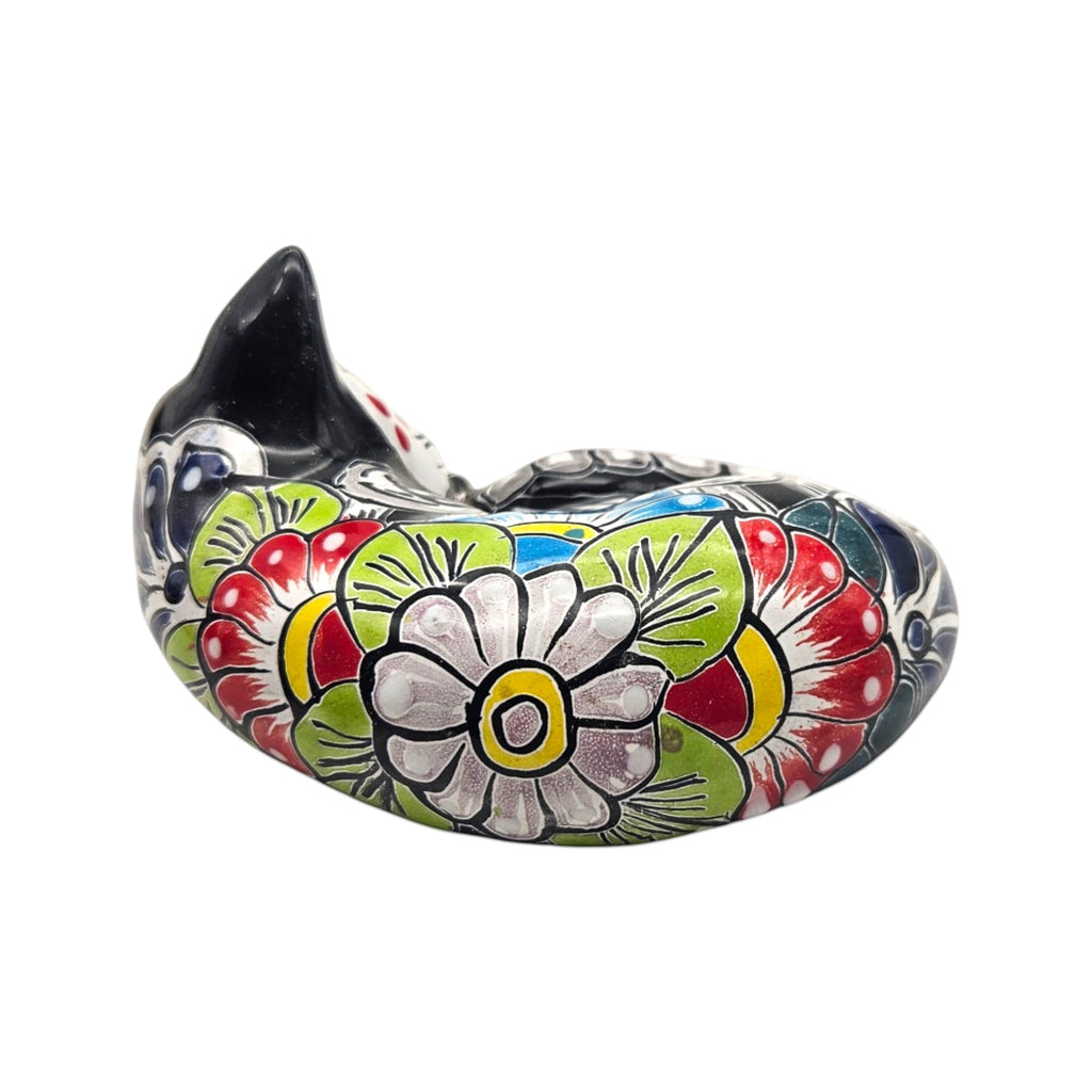 Talavera Sleeping Cat Figurine | Hand-Painted Mexican Decor