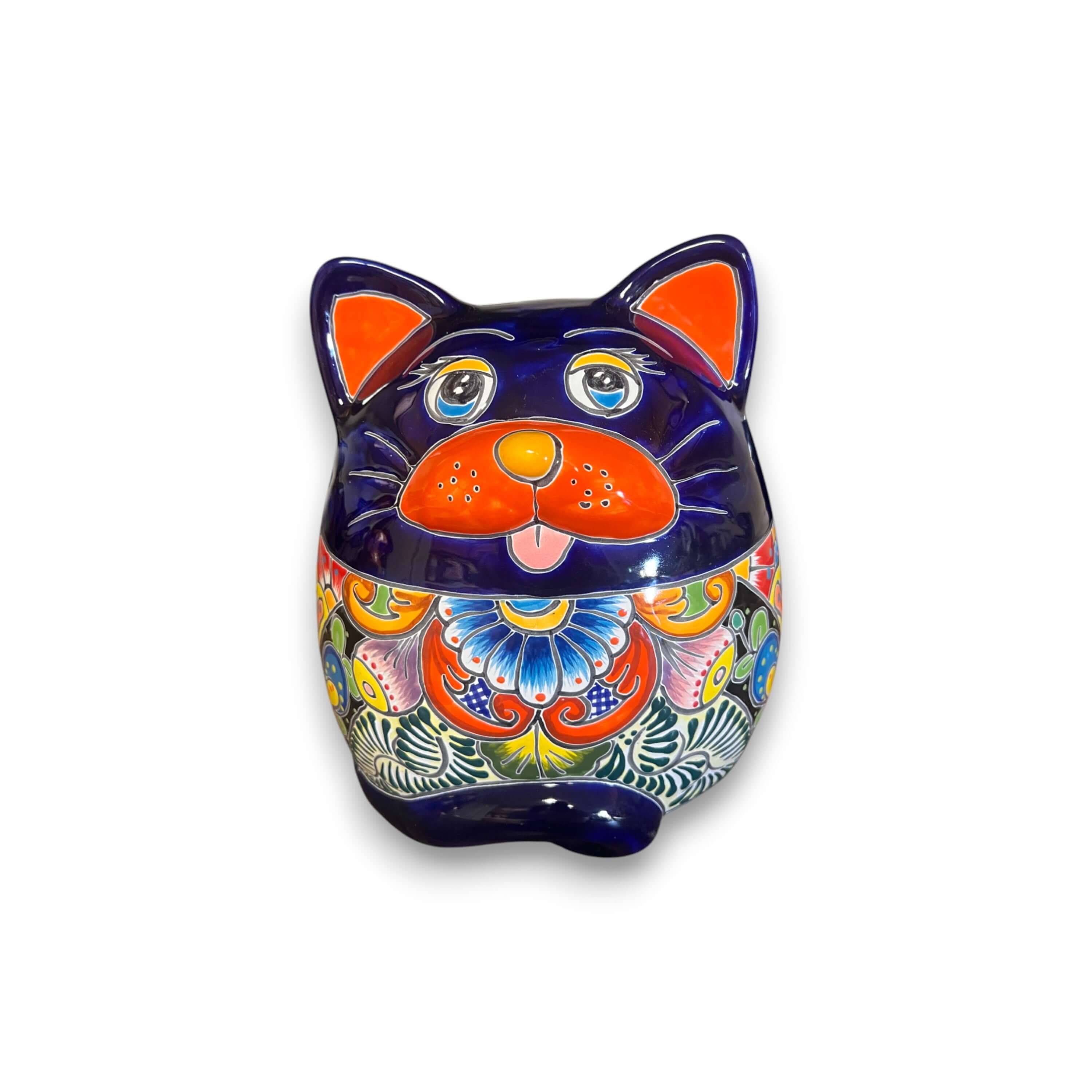 Talavera Cat Planter | Handmade Fat Cat Ceramic Pot