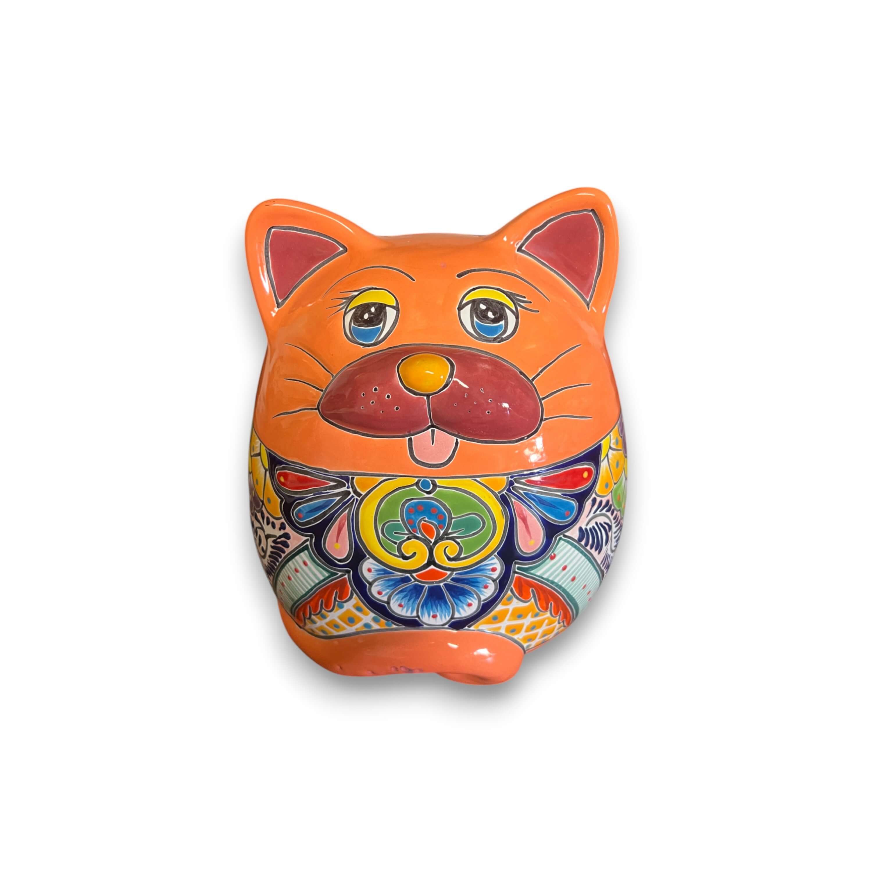 Talavera Cat Planter | Handmade Fat Cat Ceramic Pot