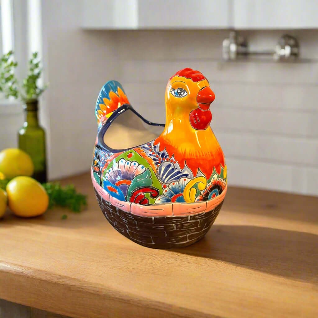 Talavera Chicken Planter | Hand-Painted Mexican Ceramic Statue