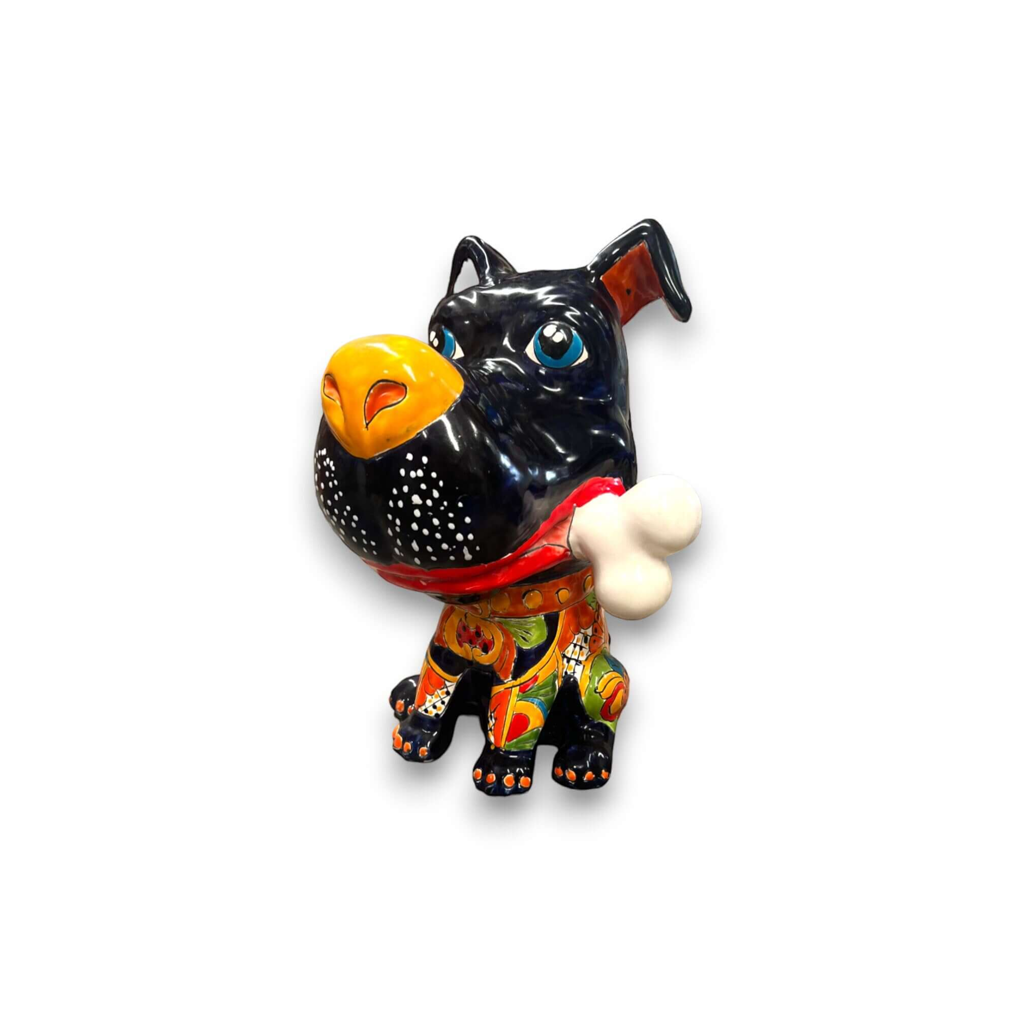 Talavera Dog with Bone | Hand-Painted Ceramic Canine Decor