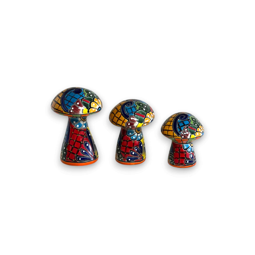 Talavera Mushroom Trio | Colorful Hand-Painted Mexican Garden Decor
