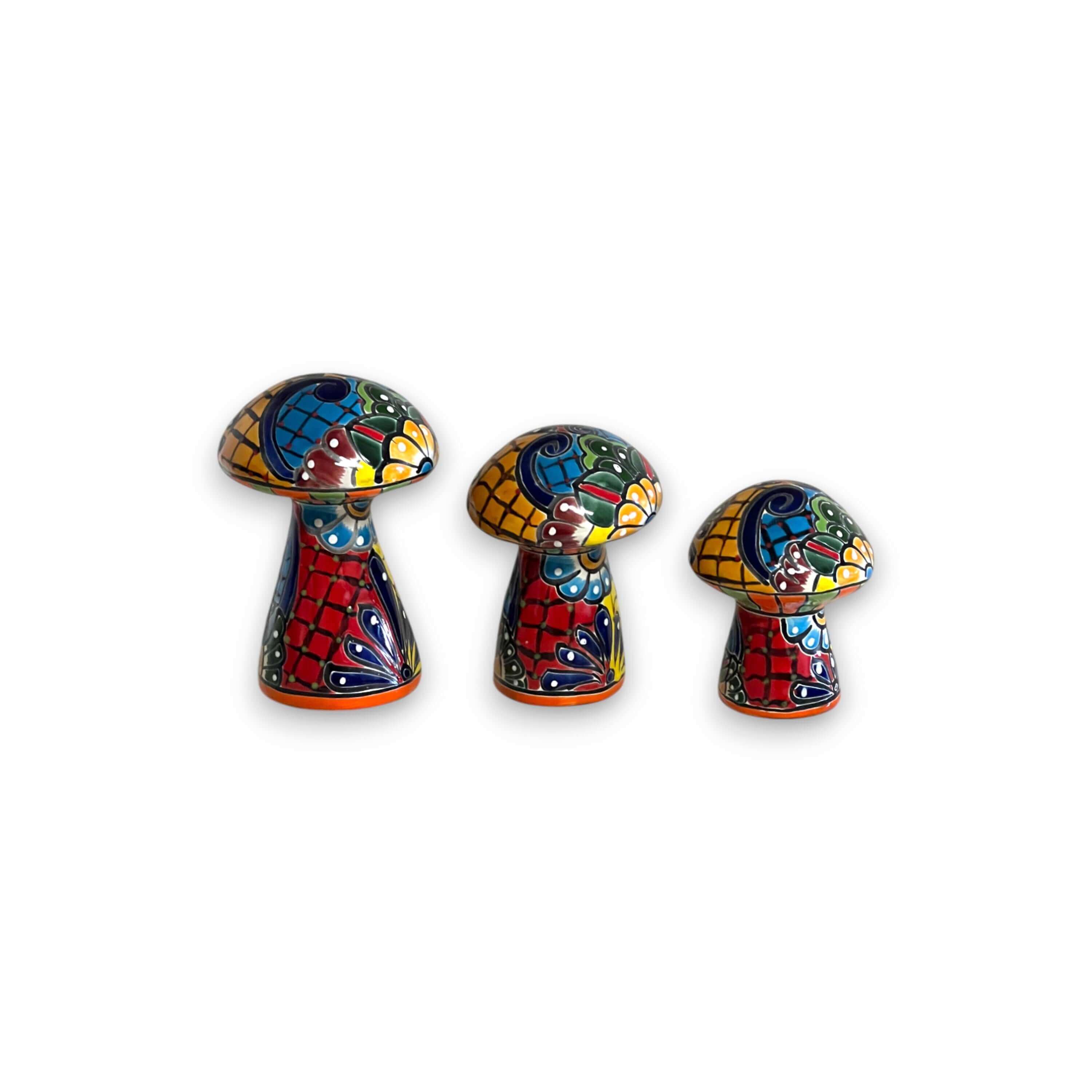Talavera Mushroom Trio | Colorful Hand-Painted Mexican Garden Decor