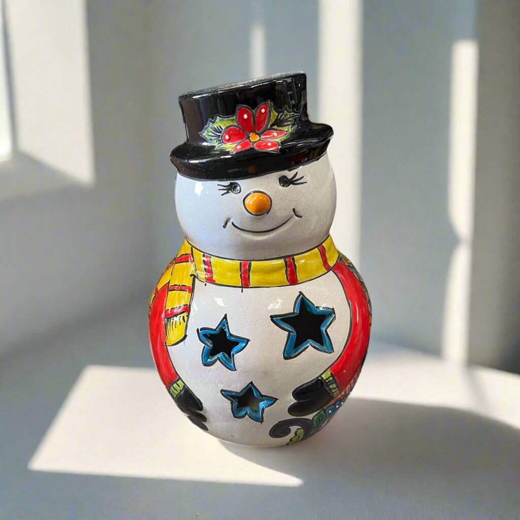 Talavera Snowman Figurine | Festive Hand-Painted Holiday Art
