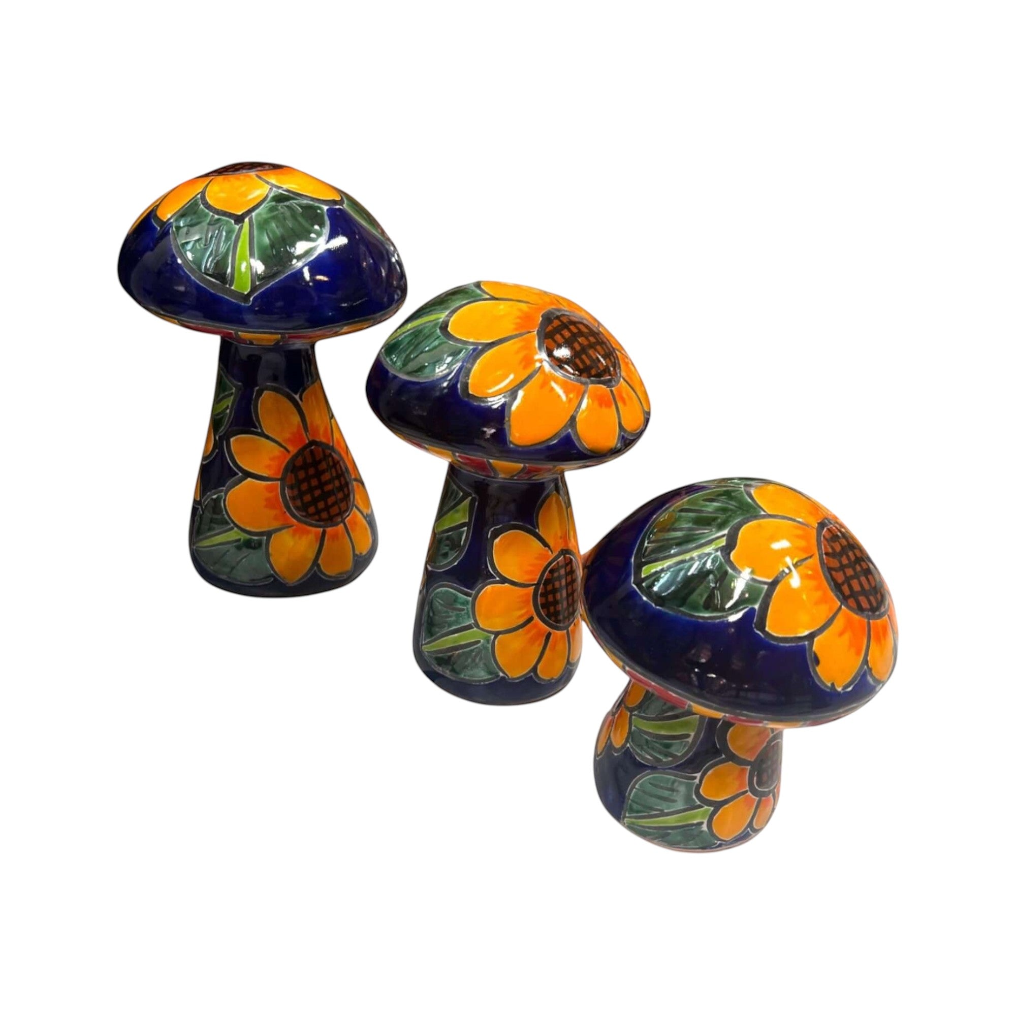 Set of 3 Talavera Mushrooms | Colorful Sunflower Art