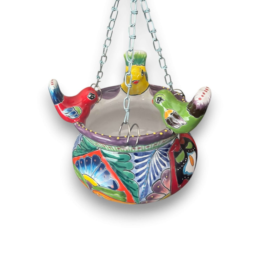 Small Talavera Hanging Planter with Birds | Handmade Ceramic Pot