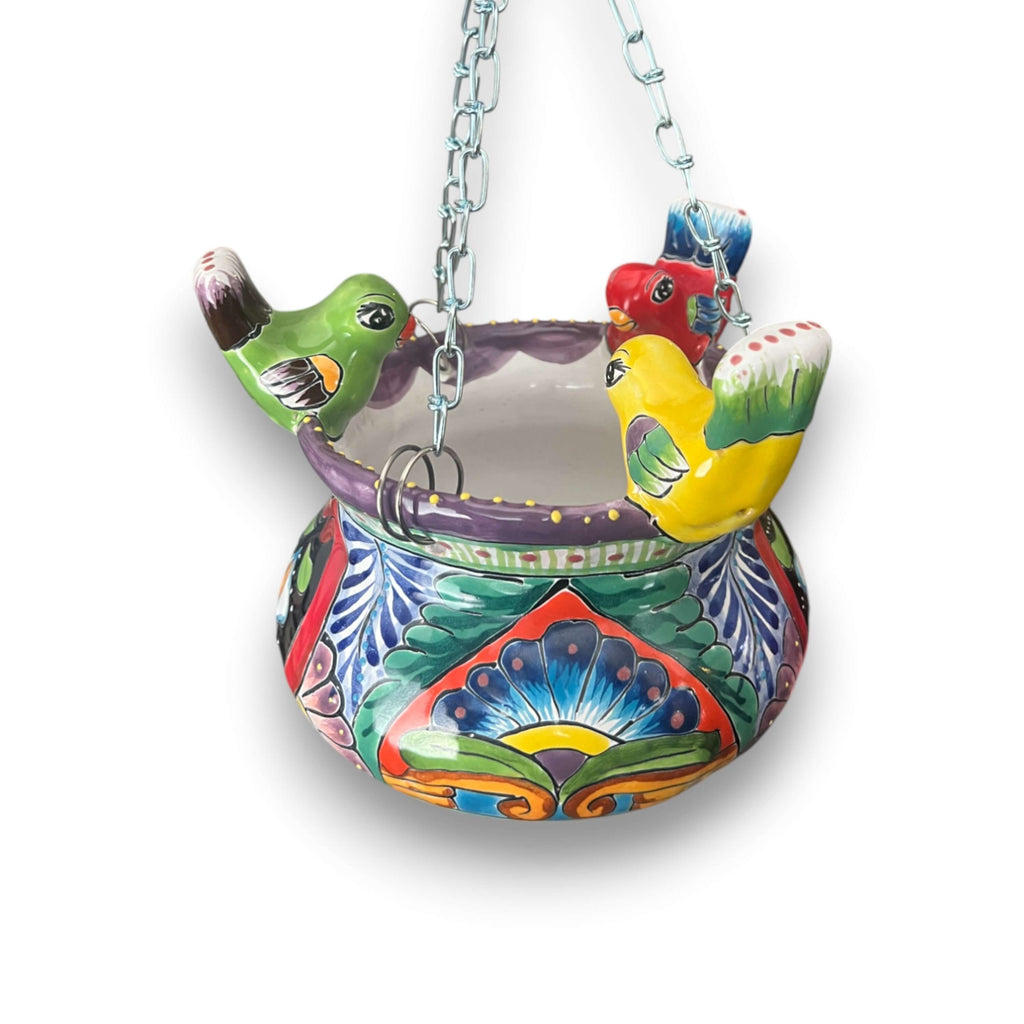 Small Talavera Hanging Planter with Birds | Handmade Ceramic Pot