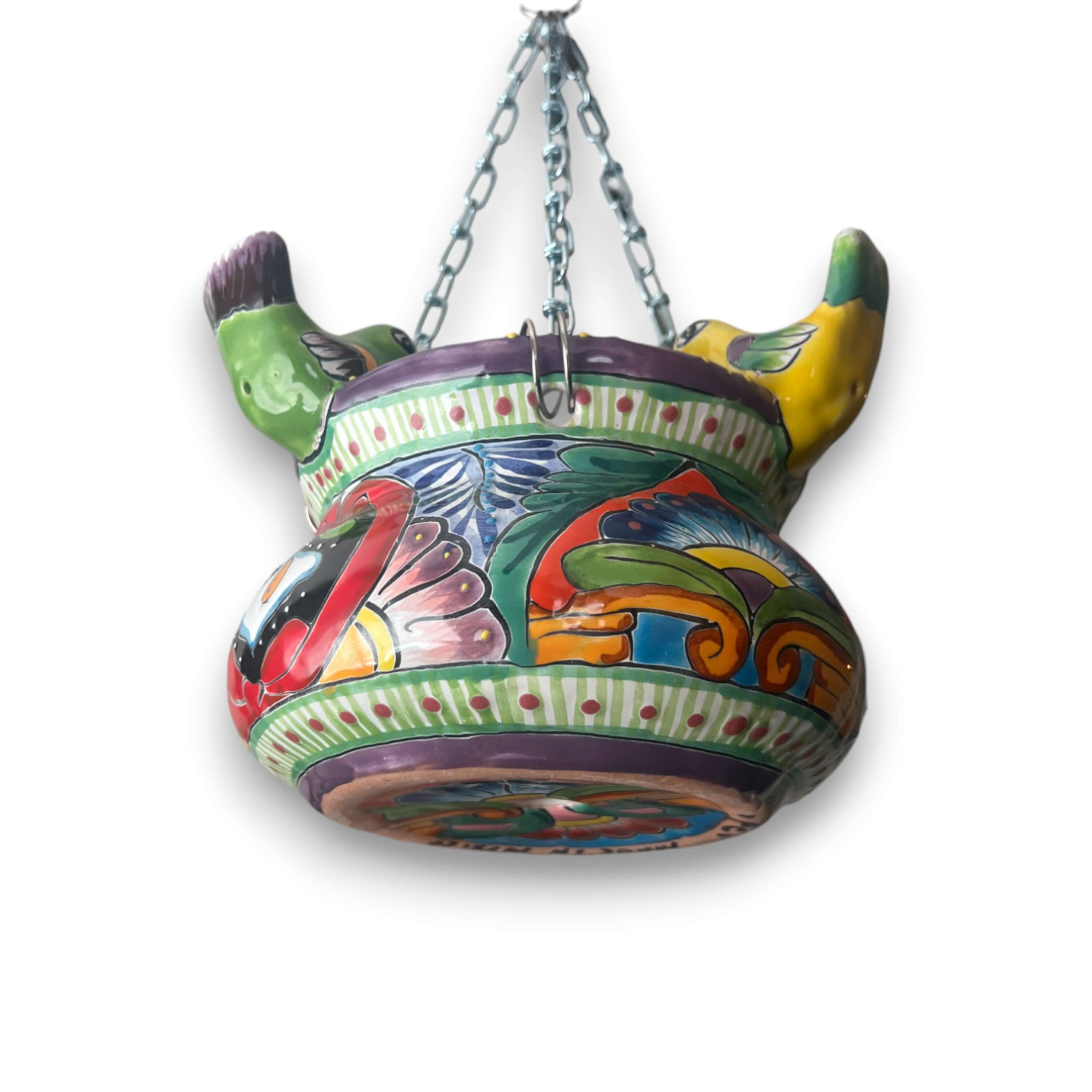 Small Talavera Hanging Planter with Birds | Handmade Ceramic Pot