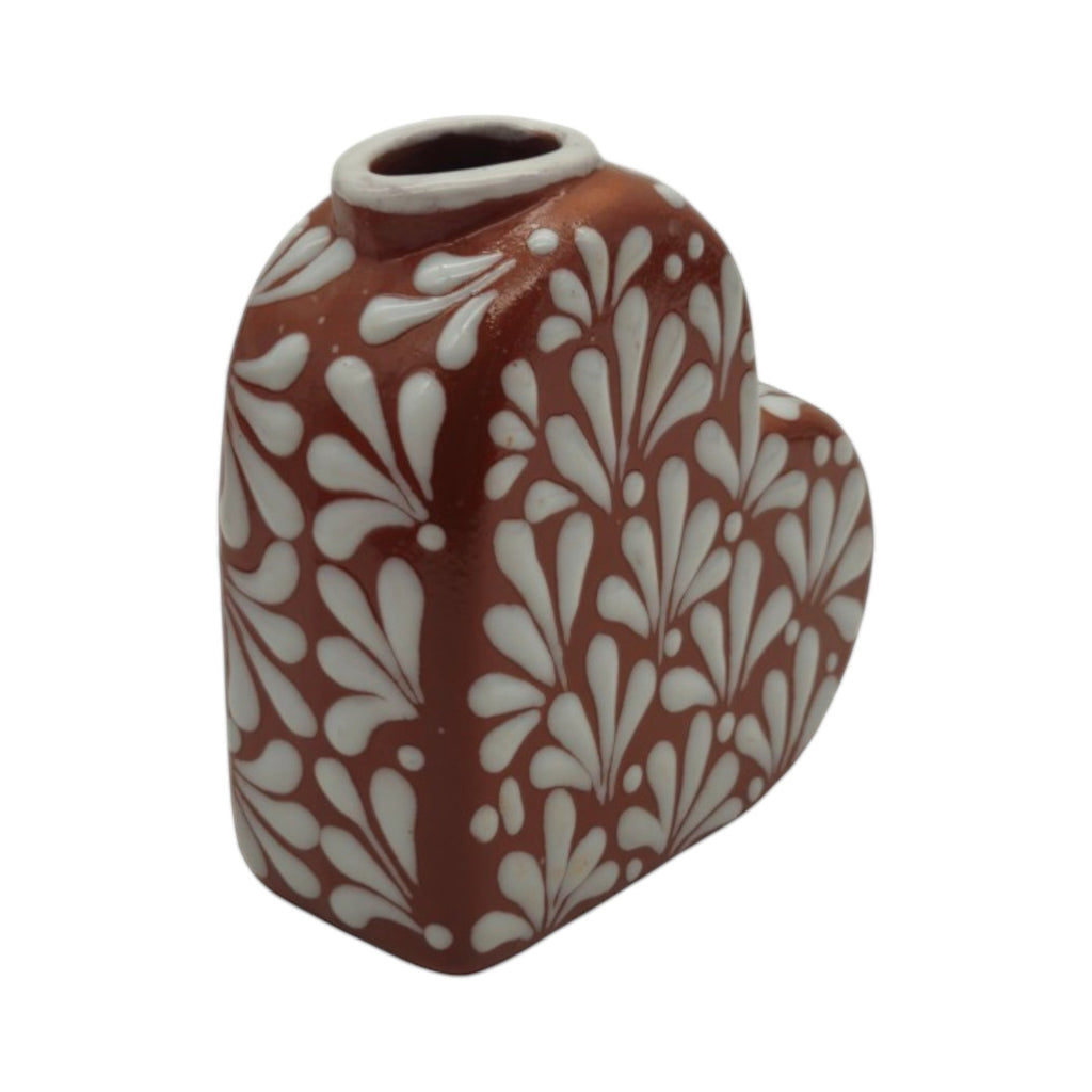 Talavera Heart Vase | Brown & White Butterfly Design