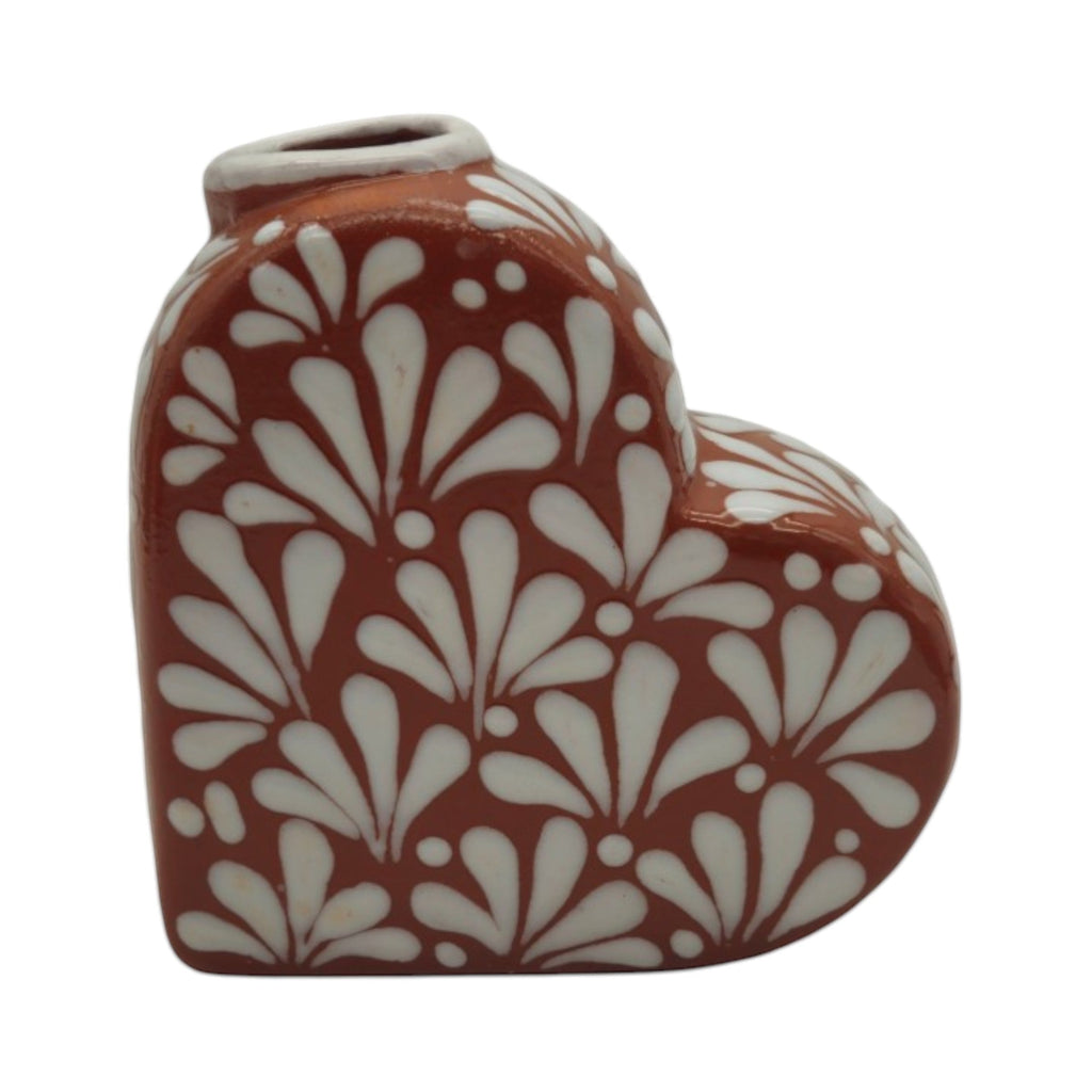 Talavera Heart Vase | Brown & White Butterfly Design