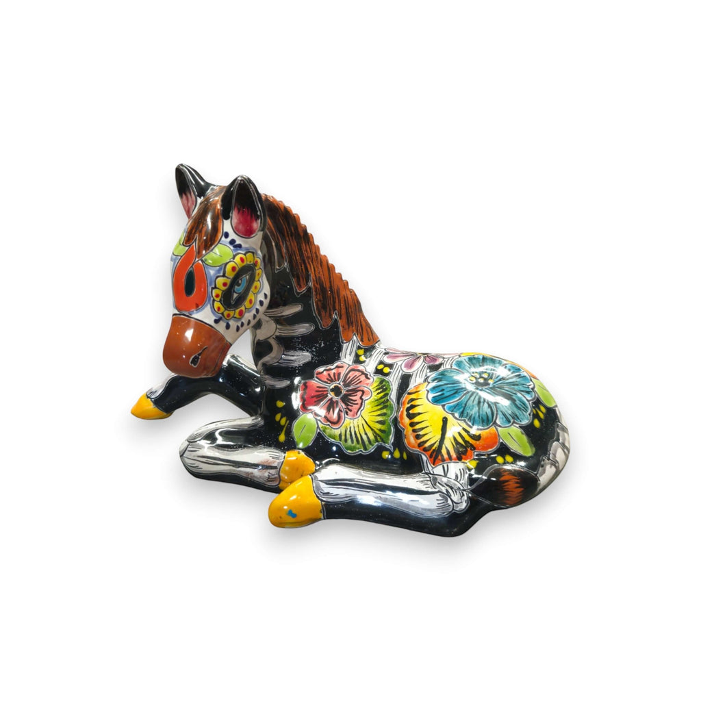 Talavera Horse Figurine | Day of the Dead Skeleton Design