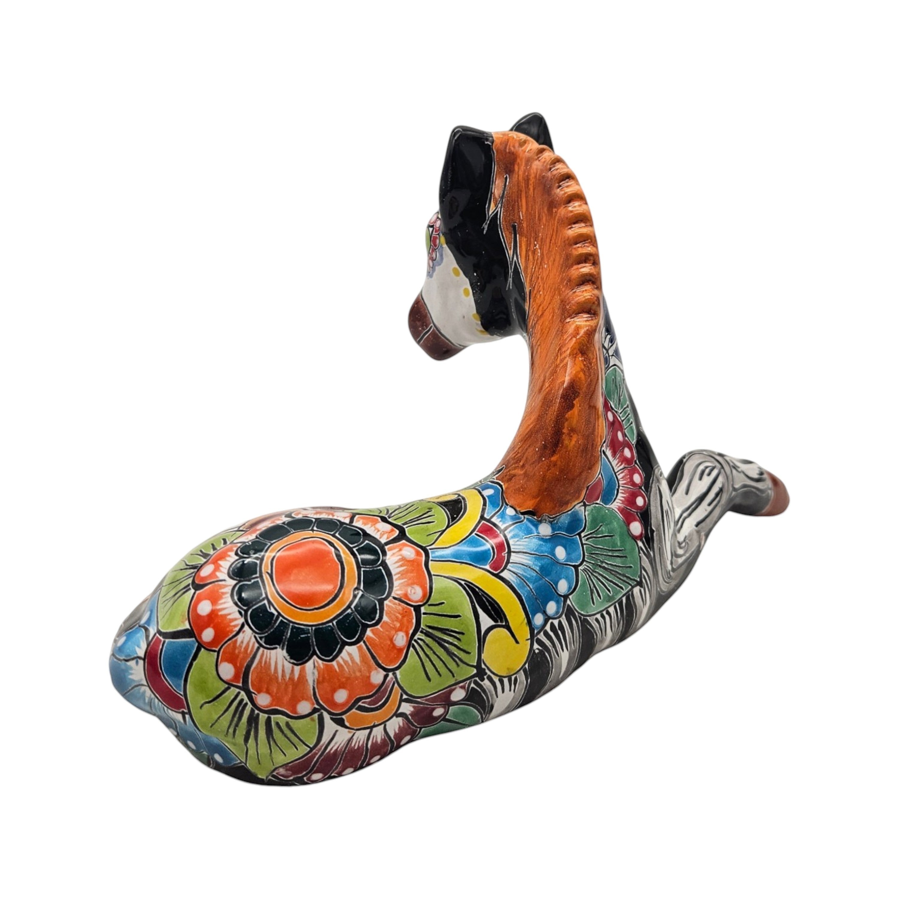 Talavera Horse Figurine | Day of the Dead Skeleton Design