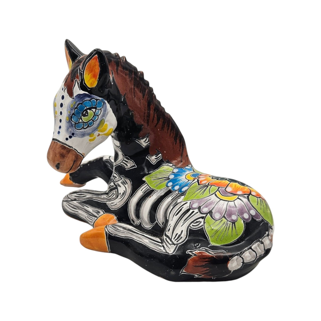 Talavera Horse Figurine | Day of the Dead Skeleton Design