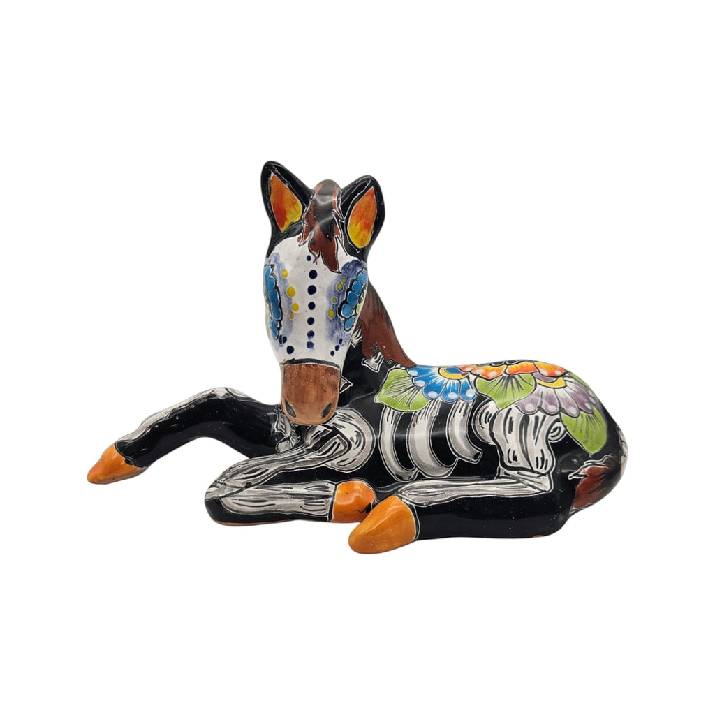 Talavera Horse Figurine | Day of the Dead Skeleton Design