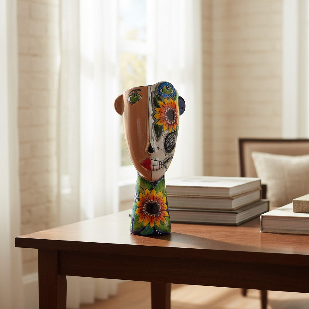 Talavera Lady Planter | Day of the Dead Face Design