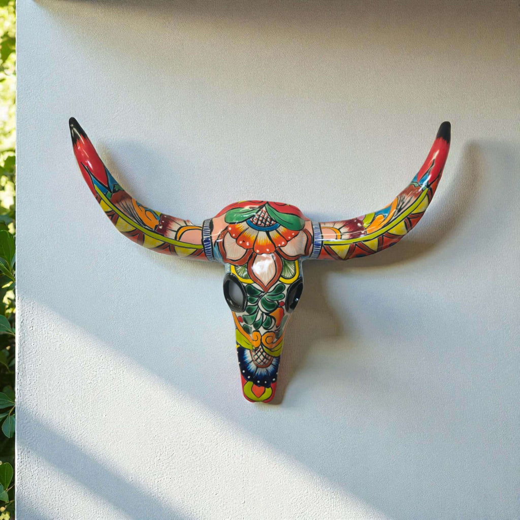 Talavera Longhorn Wall Decor | Handmade Mexican Bull Skull Art