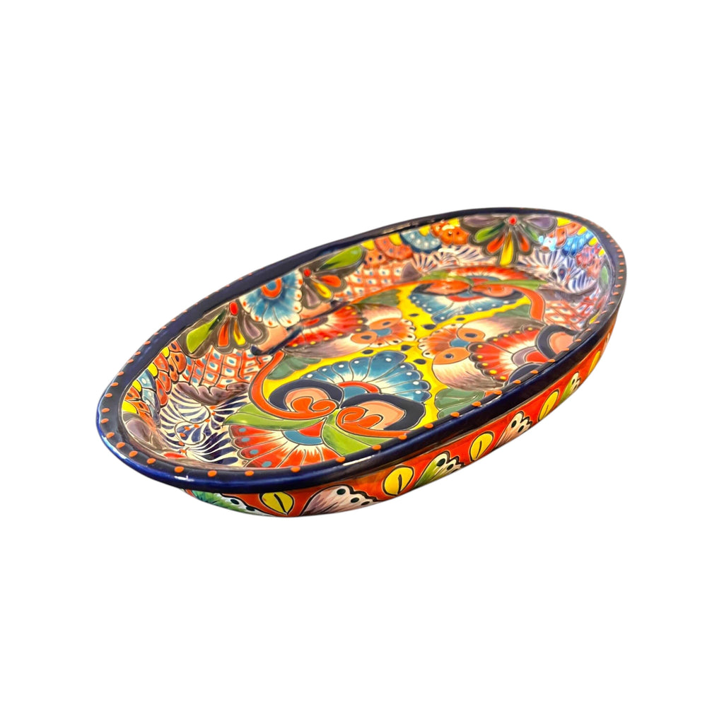 Talavera Oval Serving Platter | Cobalt-Blue Rim Kitchenware