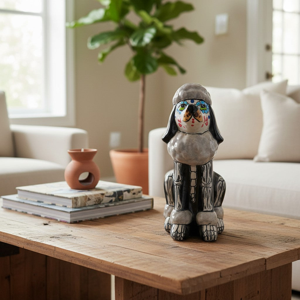 Talavera Poodle Statue | Day of the Dead Ceramic Art