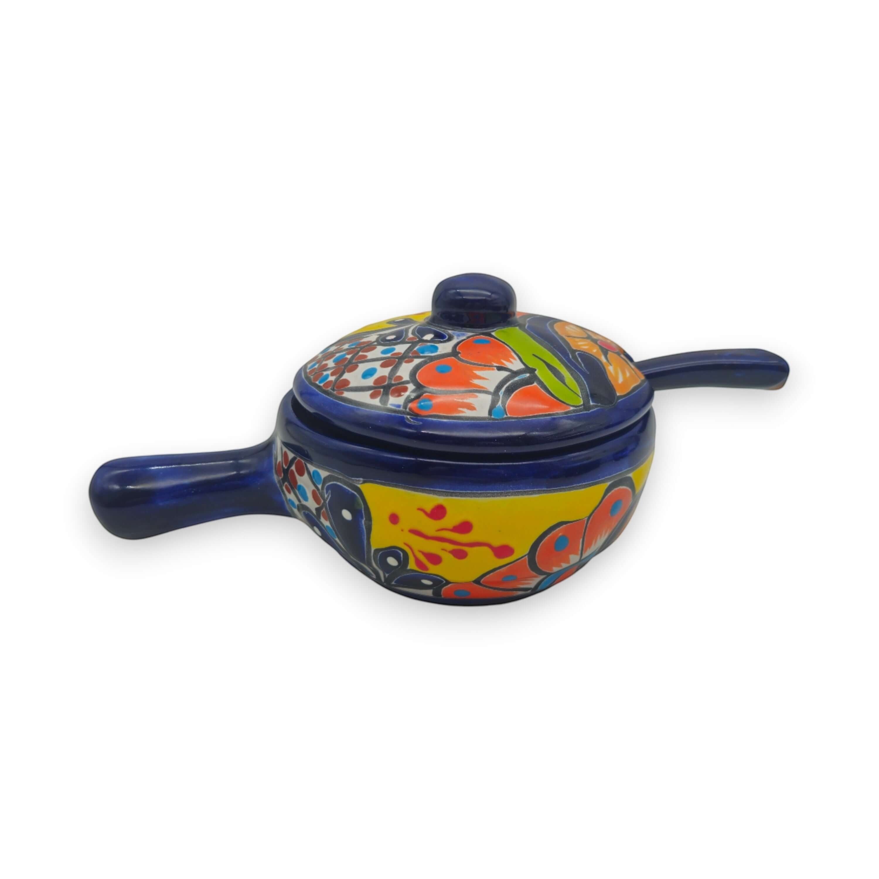 Talavera Salsa Bowl with Lid | Hand-Painted Ceramic Salsera