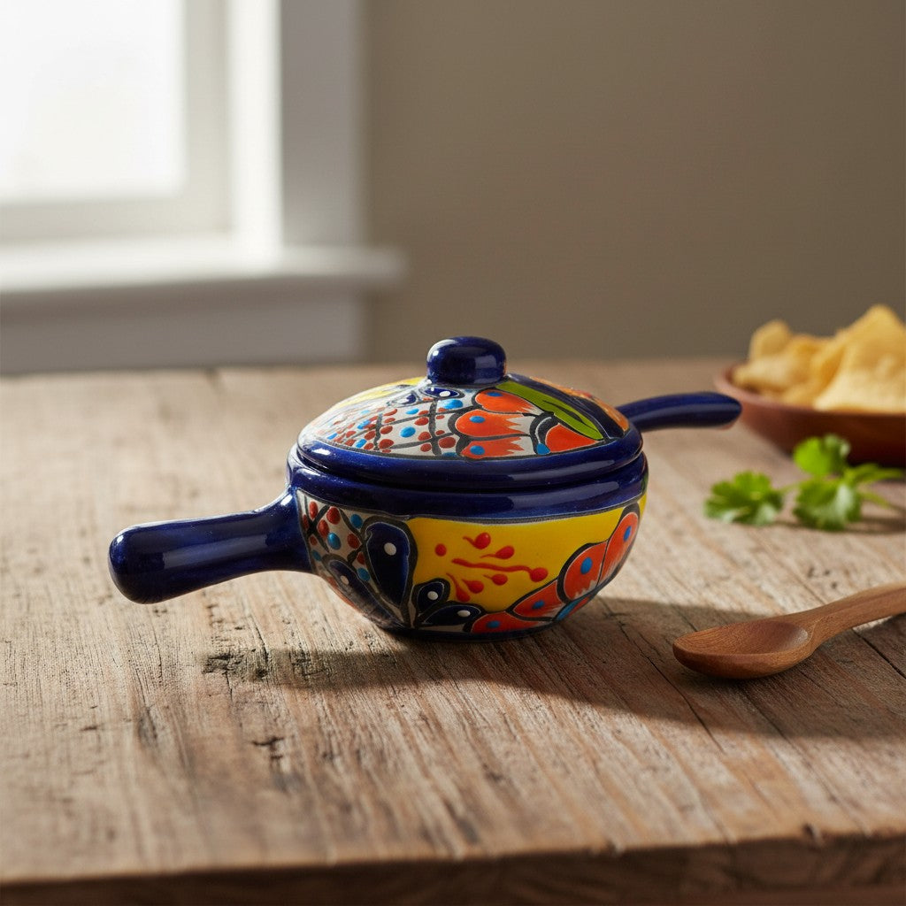 Talavera Salsa Bowl with Lid | Hand-Painted Ceramic Salsera