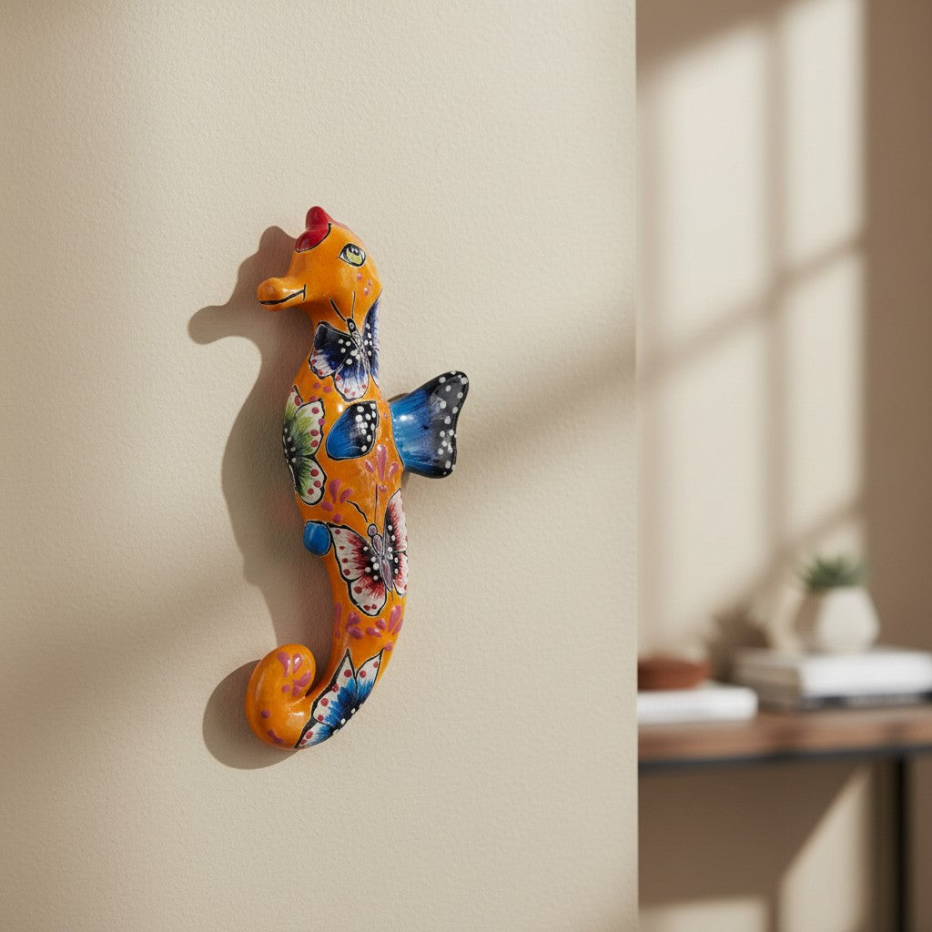 Talavera Seahorse Figurine | Hand-Painted Wall Art