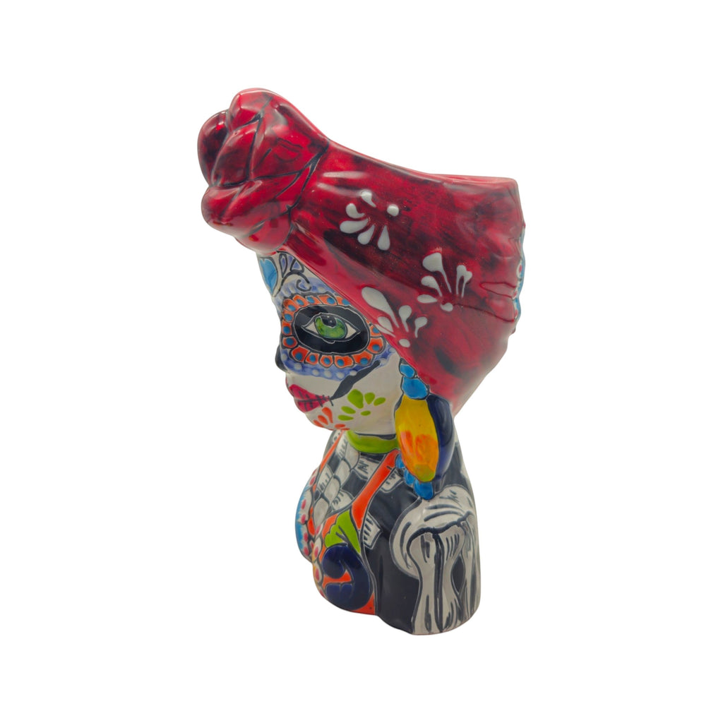 Talavera Skull Lady Planter | Colorful Day of the Dead Art