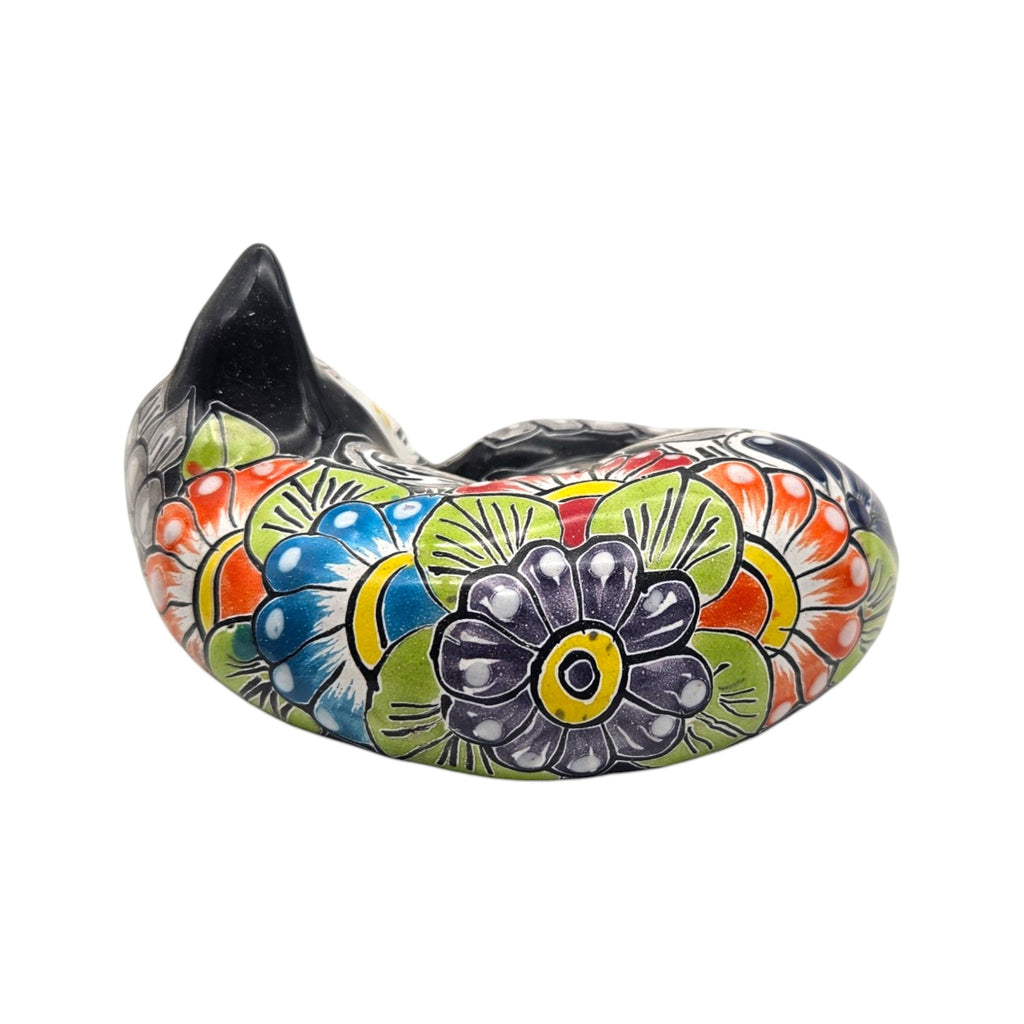 Talavera Sleeping Cat Figurine | Hand-Painted Mexican Decor