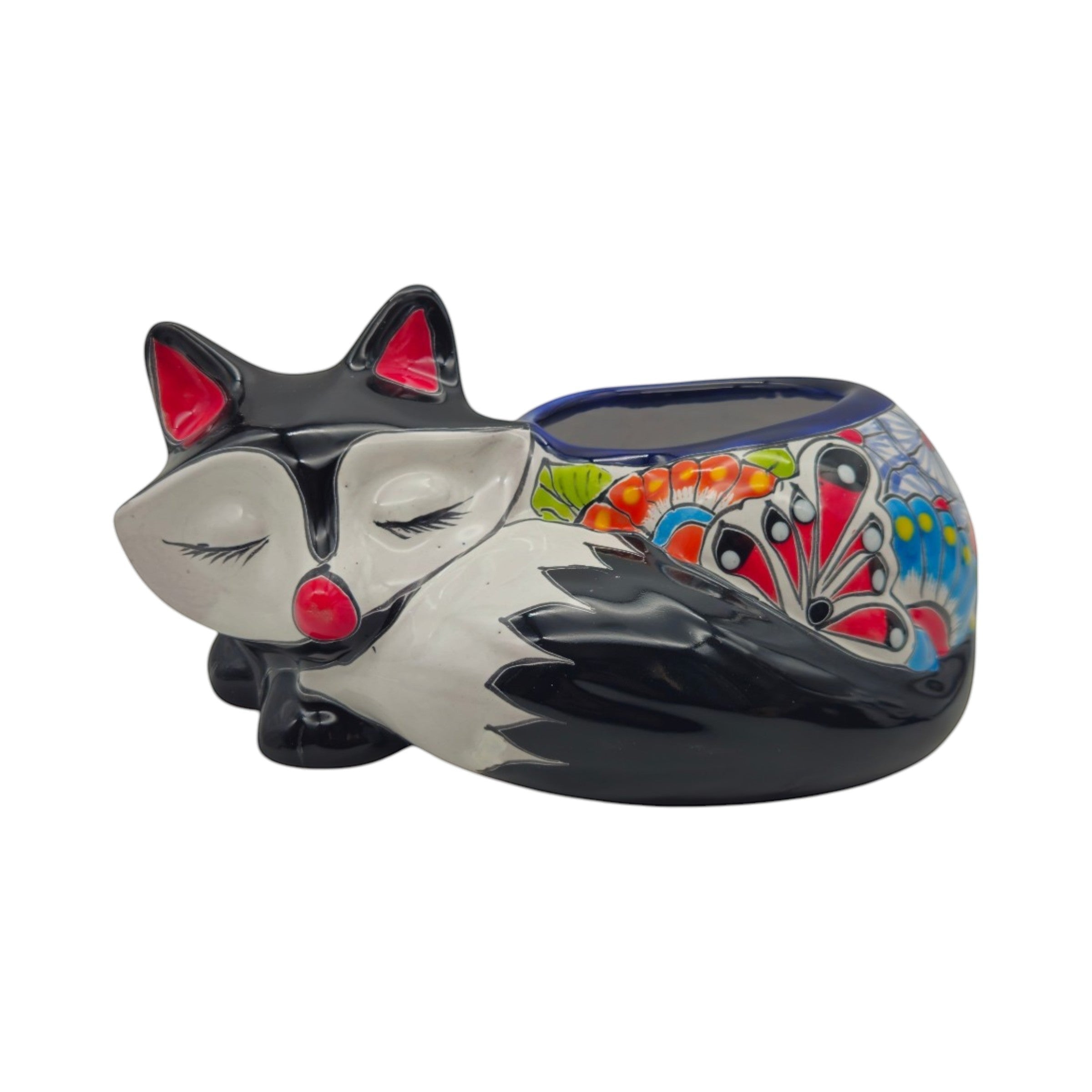 Talavera Sleeping Fox Planter | Hand-Painted Mexican Pottery