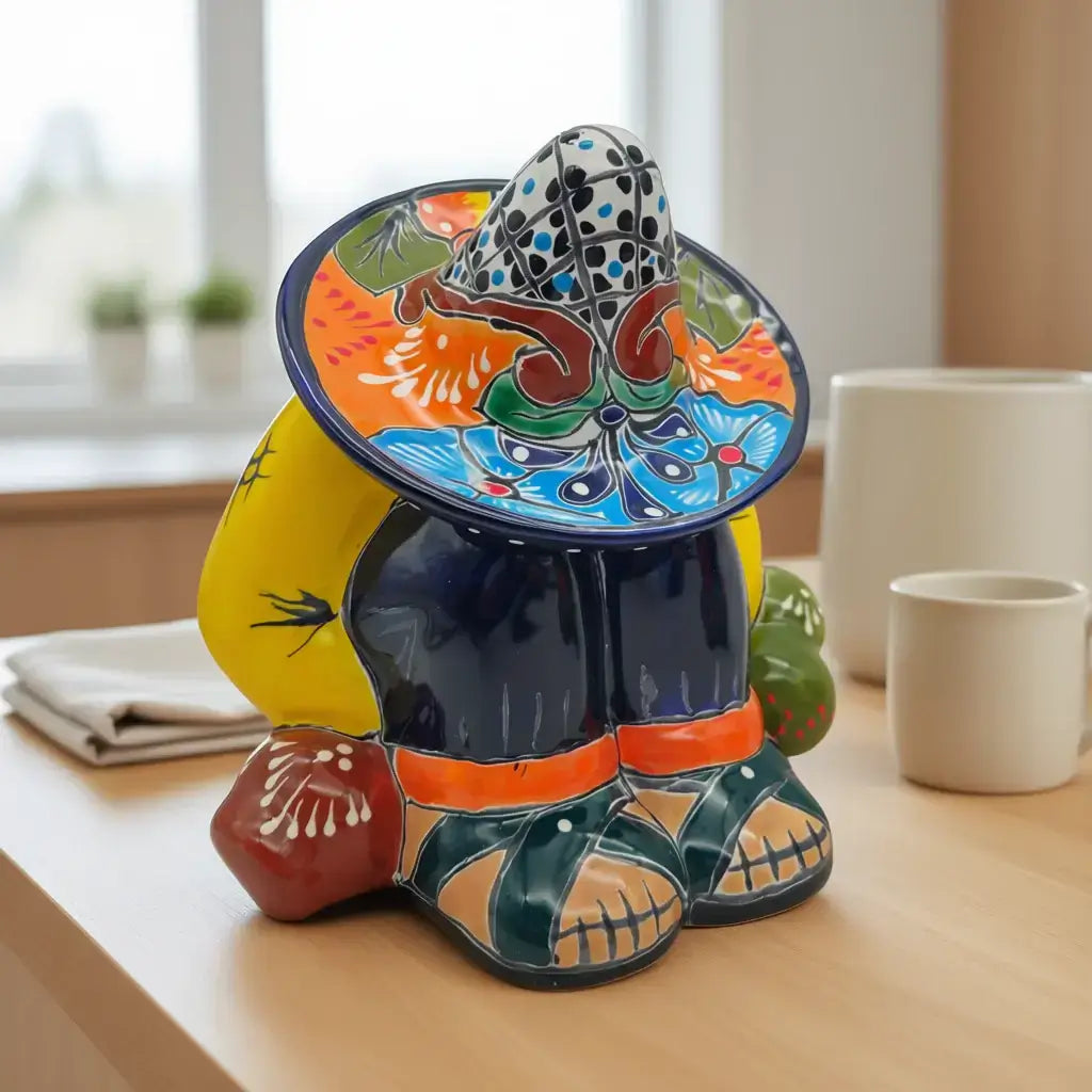 Talavera Canister with Lid | Sleeping Panchito Mexican Pottery Jar