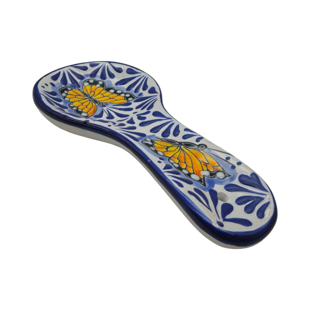 Talavera Spoon Rest | Blue & White Monarch Butterfly