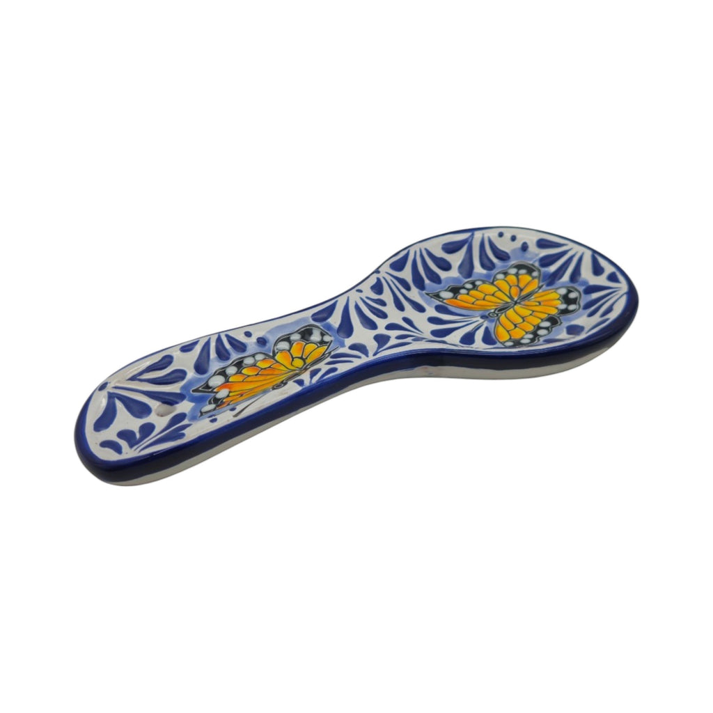 Talavera Spoon Rest | Blue & White Monarch Butterfly