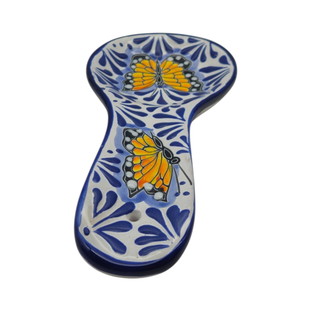 Talavera Spoon Rest | Blue & White Monarch Butterfly