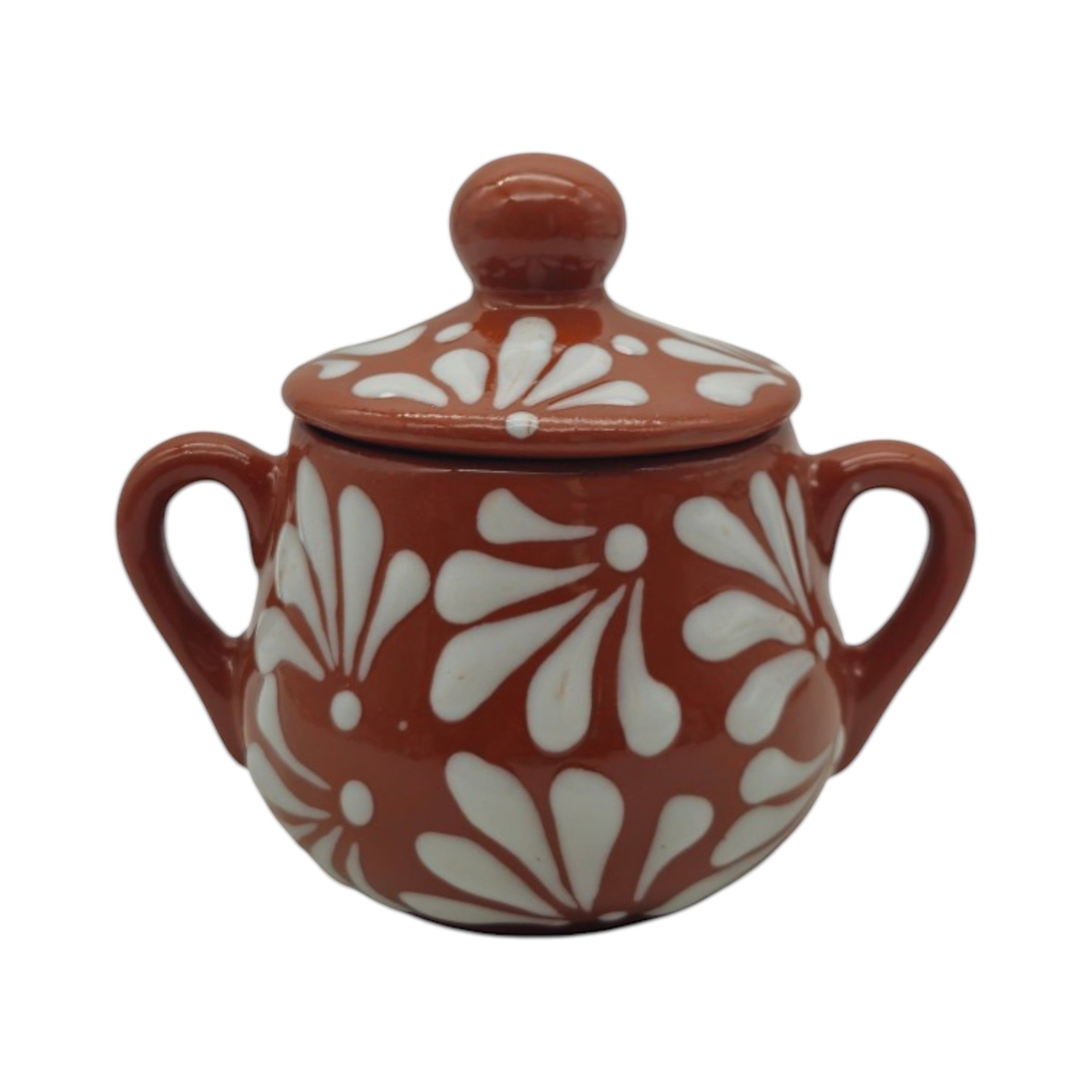 Talavera Sugar Jar | Brown & White Floral Relief