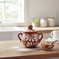 Talavera Sugar Jar | Brown & White Floral Relief
