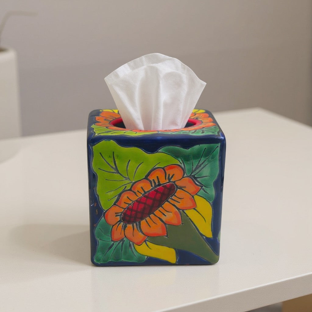 Talavera Sunflower Tissue Box | Hand-Painted Ceramic Decor