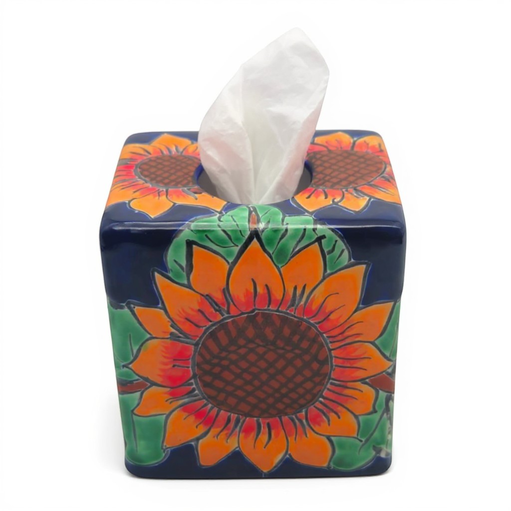 Talavera Sunflower Tissue Box | Hand-Painted Ceramic Decor