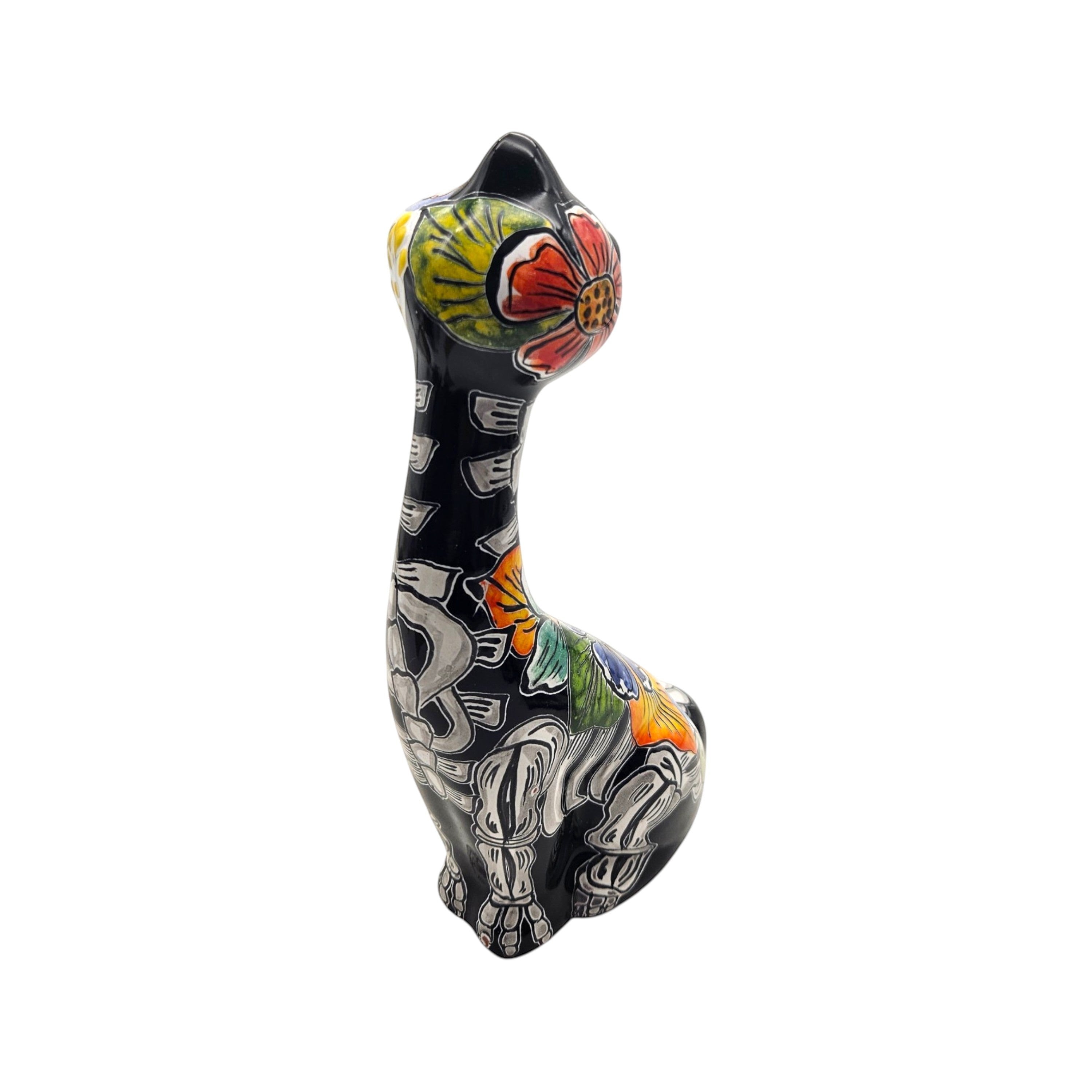 Talavera Tall Cat Figurine | Hand-Painted Day of the Dead Art