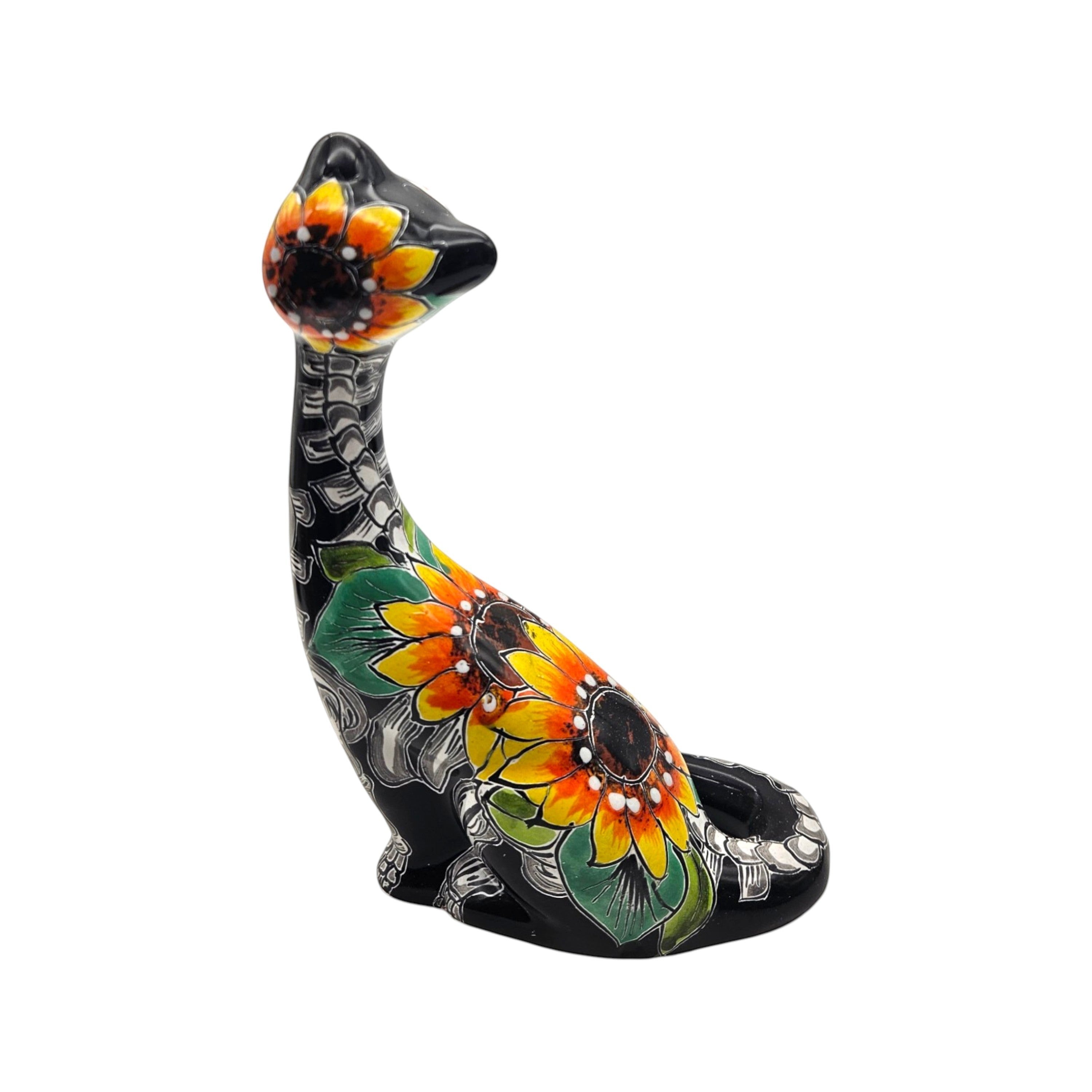 Talavera Tall Cat Figurine | Hand-Painted Day of the Dead Art