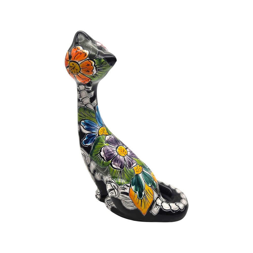 Talavera Tall Cat Figurine | Hand-Painted Day of the Dead Art