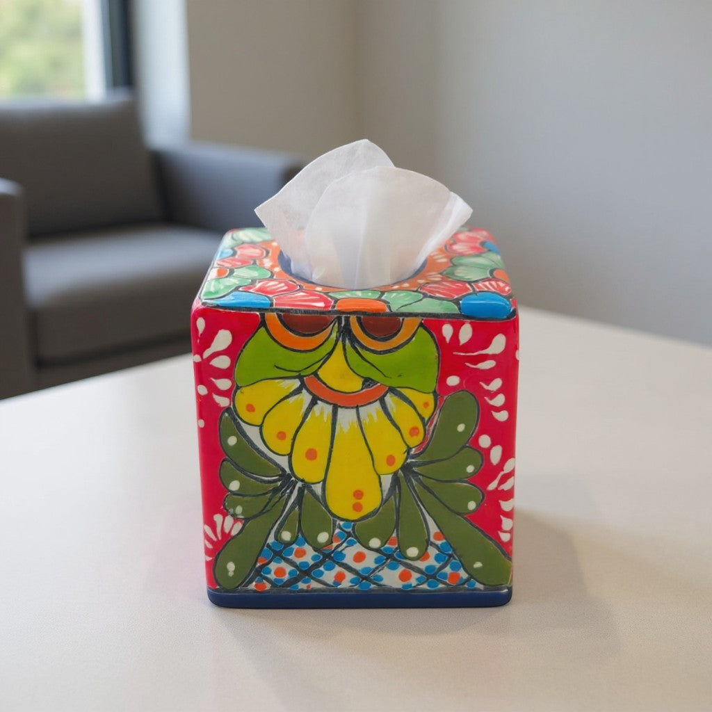 Talavera Tissue Holder | Multicolor Hand-Painted Accent