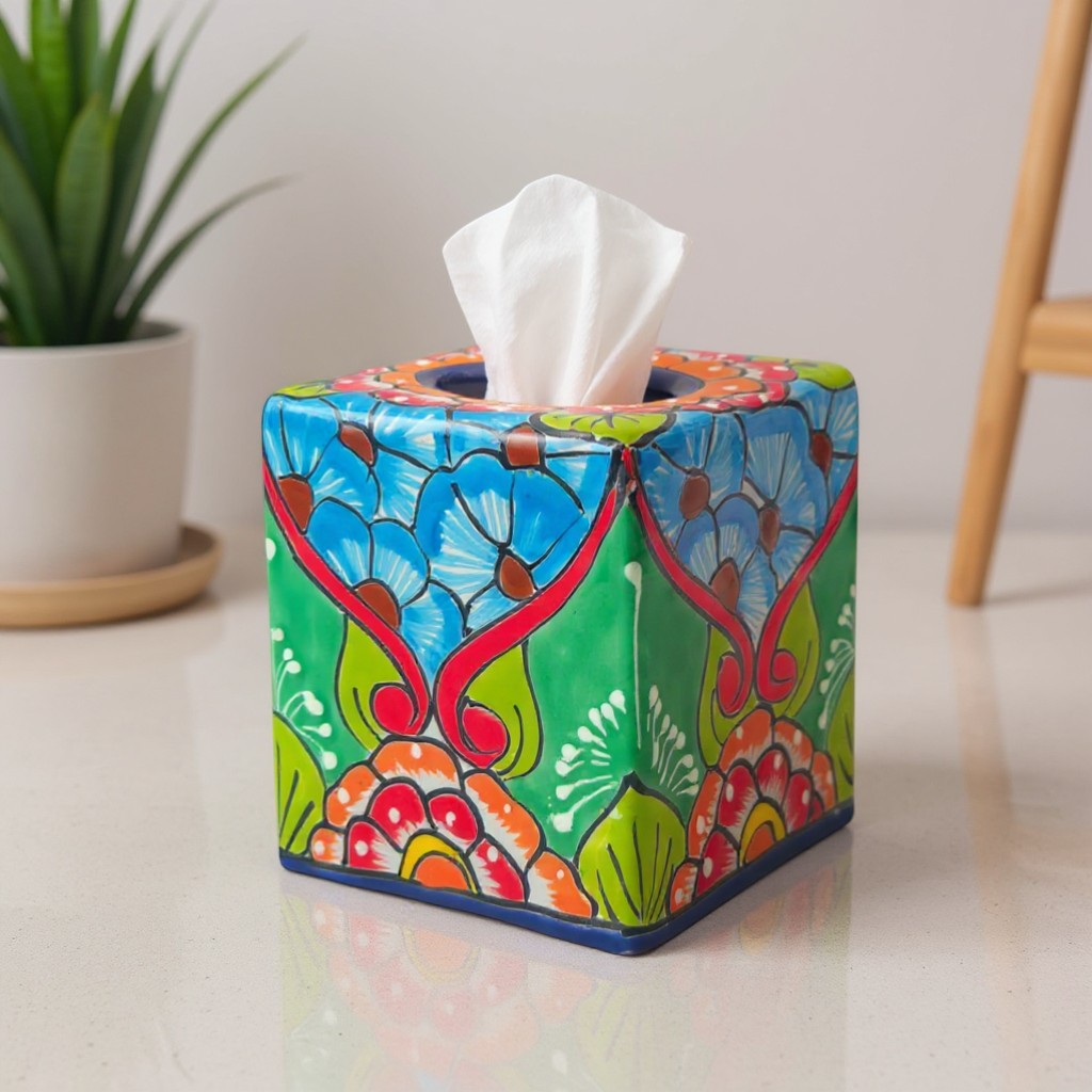 Talavera Tissue Holder | Multicolor Hand-Painted Accent