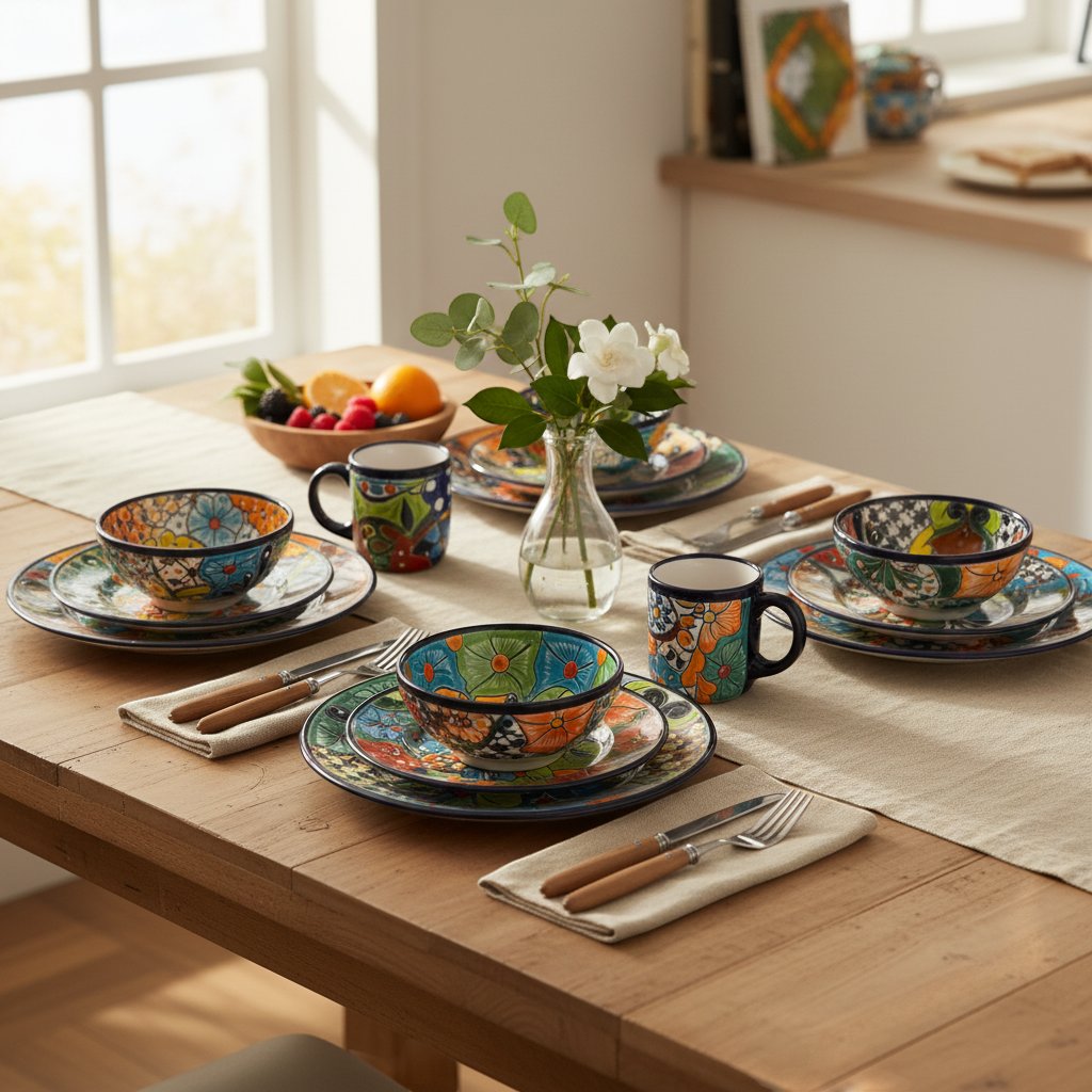 Talavera Dinnerware Set | 26-Piece Vibrant Floral Mexican Dishware