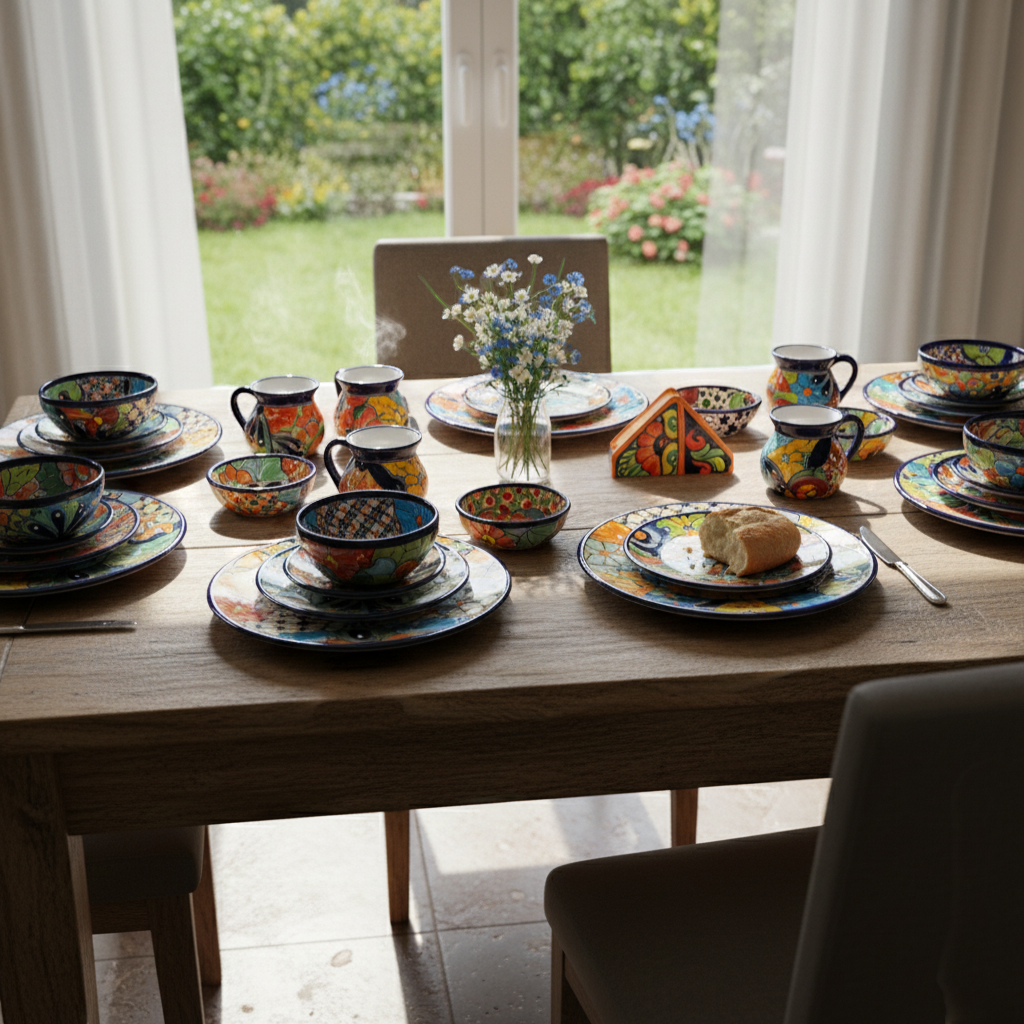 Talavera Dinnerware Set | 43-Piece Floral Tableware for 8