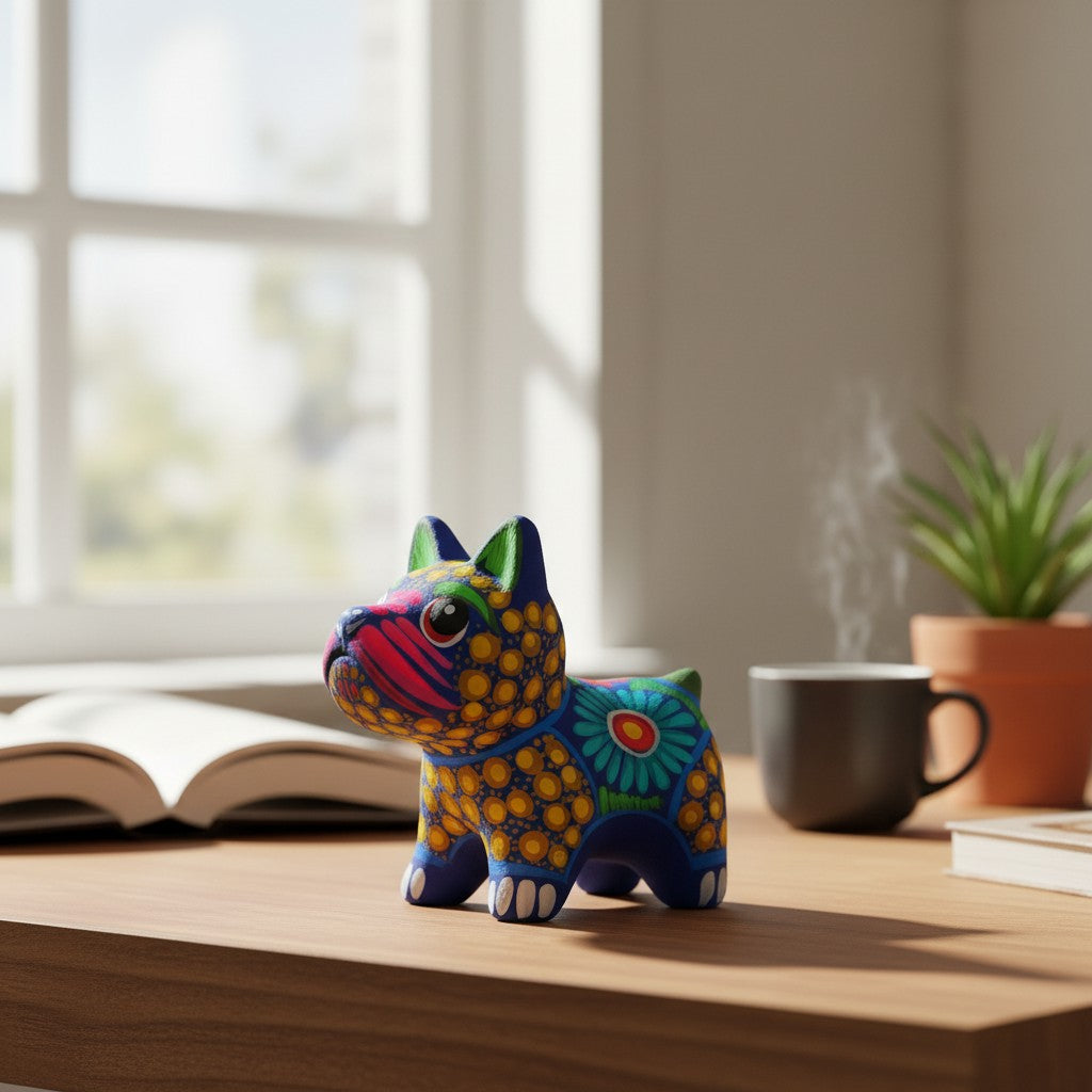 Alebrije Bulldog Figurine | Colorful Floral Design