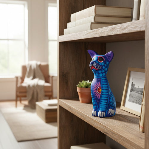 Alebrije Sitting Dog Statue | Hand-Painted Decorative Art