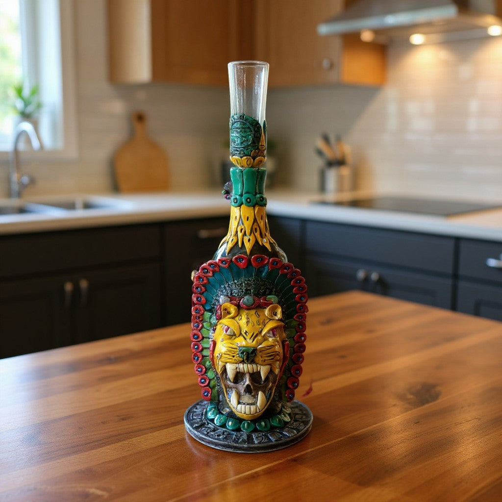 Unique Handmade Aztec Warrior Decanter | Authentic Cultural Artwork