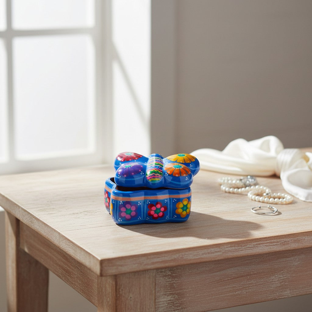 Guerrero Butterfly Jewelry Box | Mexican Ceramic Earring Holder