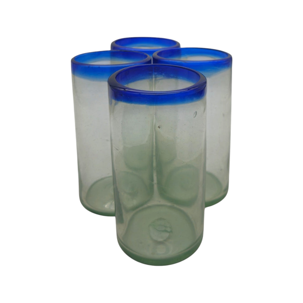 Mexican Blue Rim Tumbler | Hand-Blown Clear Glassware