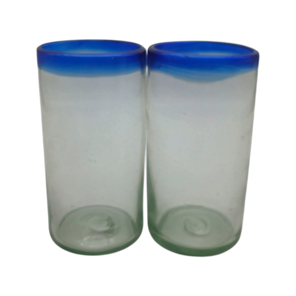 Mexican Blue Rim Tumbler | Hand-Blown Clear Glassware